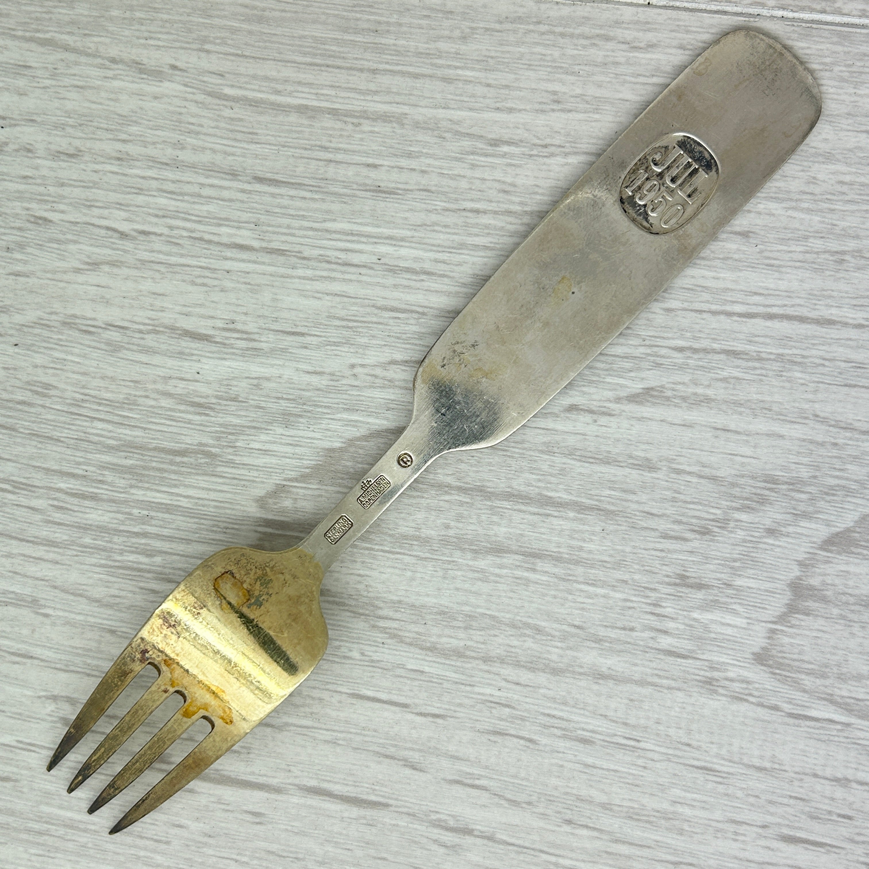 Gray Vintage 1950 Anton Michelsen Sterling Silver Enamel Christmas Fork Denmark