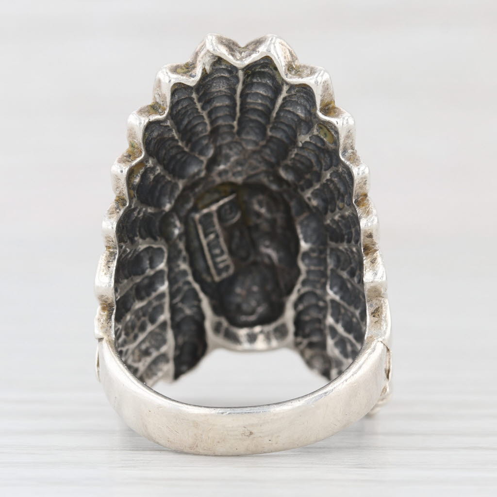 Vintage Native American Chief Turquoise Ring Sterling Silver Size 10 Signed