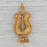 Antique Floral Harp Lyre Brooch 14k Yellow Gold 1800s Pin Made in England
