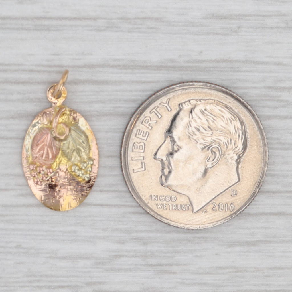 Black Hills Gold Grape Bunch Leaf Charm 10k 12k Yellow Rose Green Gold Pendant