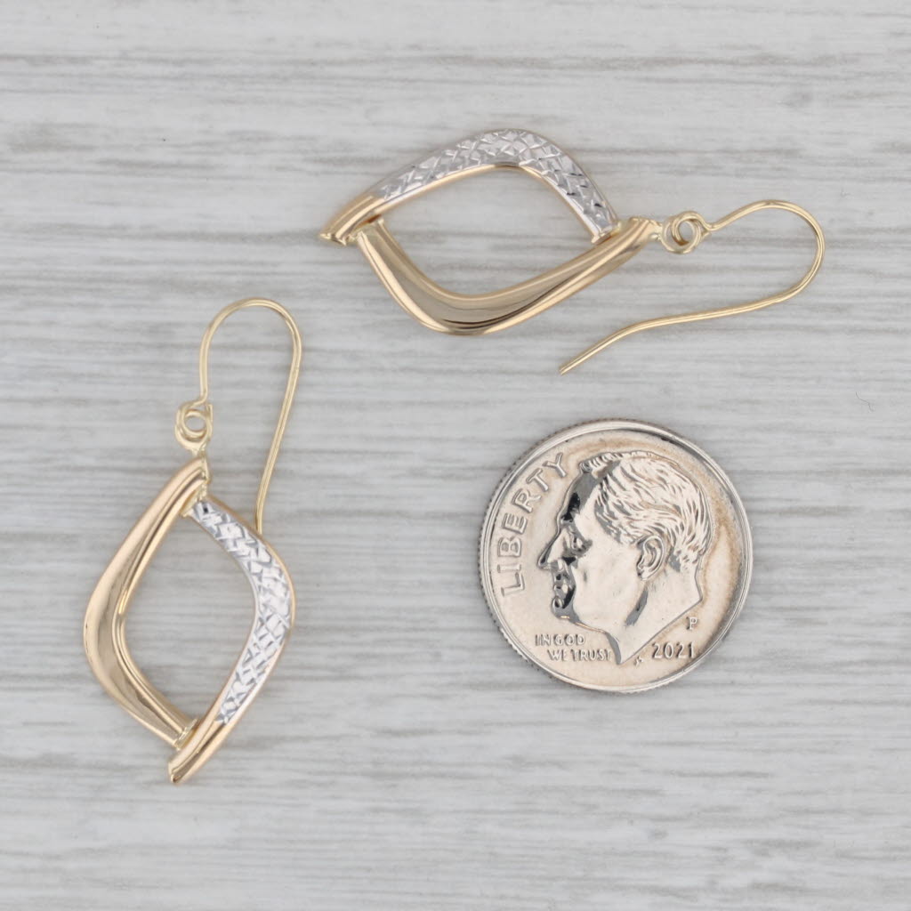 Gray 2-Toned Dangle Earrings 14k Yellow White Gold Hook Posts Drops