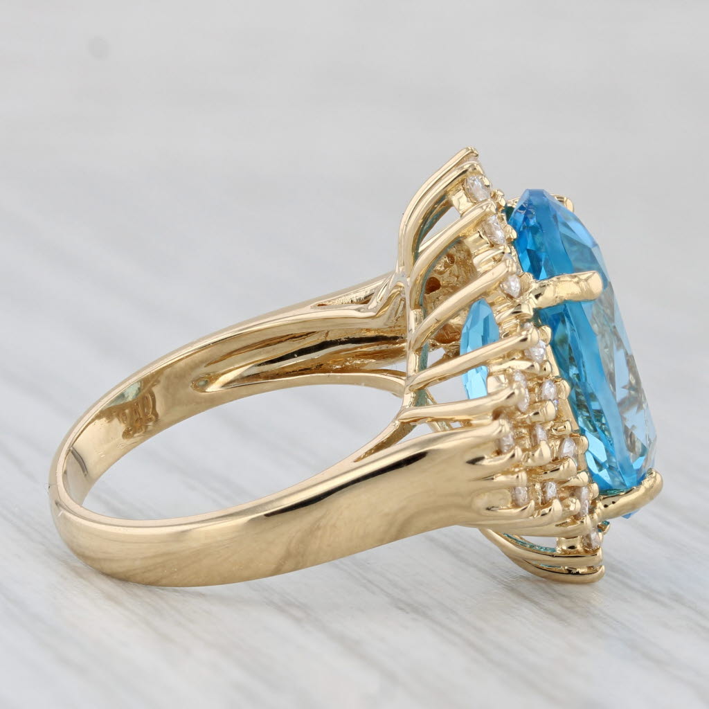Spark Blue Topaz Diamond Halo Ring 18k Yellow Gold Size 6.5 Cocktail
