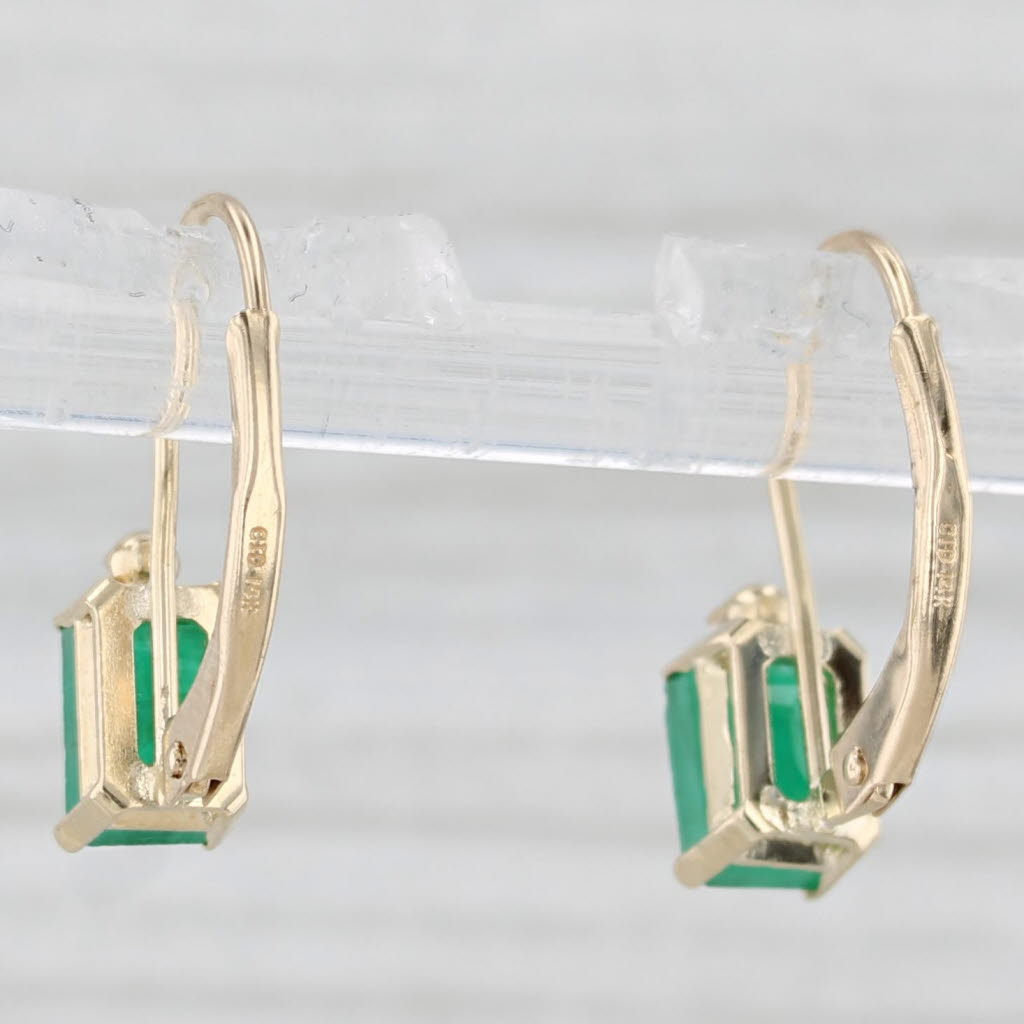Light Gray 1.02ctw Emerald Diamond Drop Earrings 14k Yellow Gold Lever Backs
