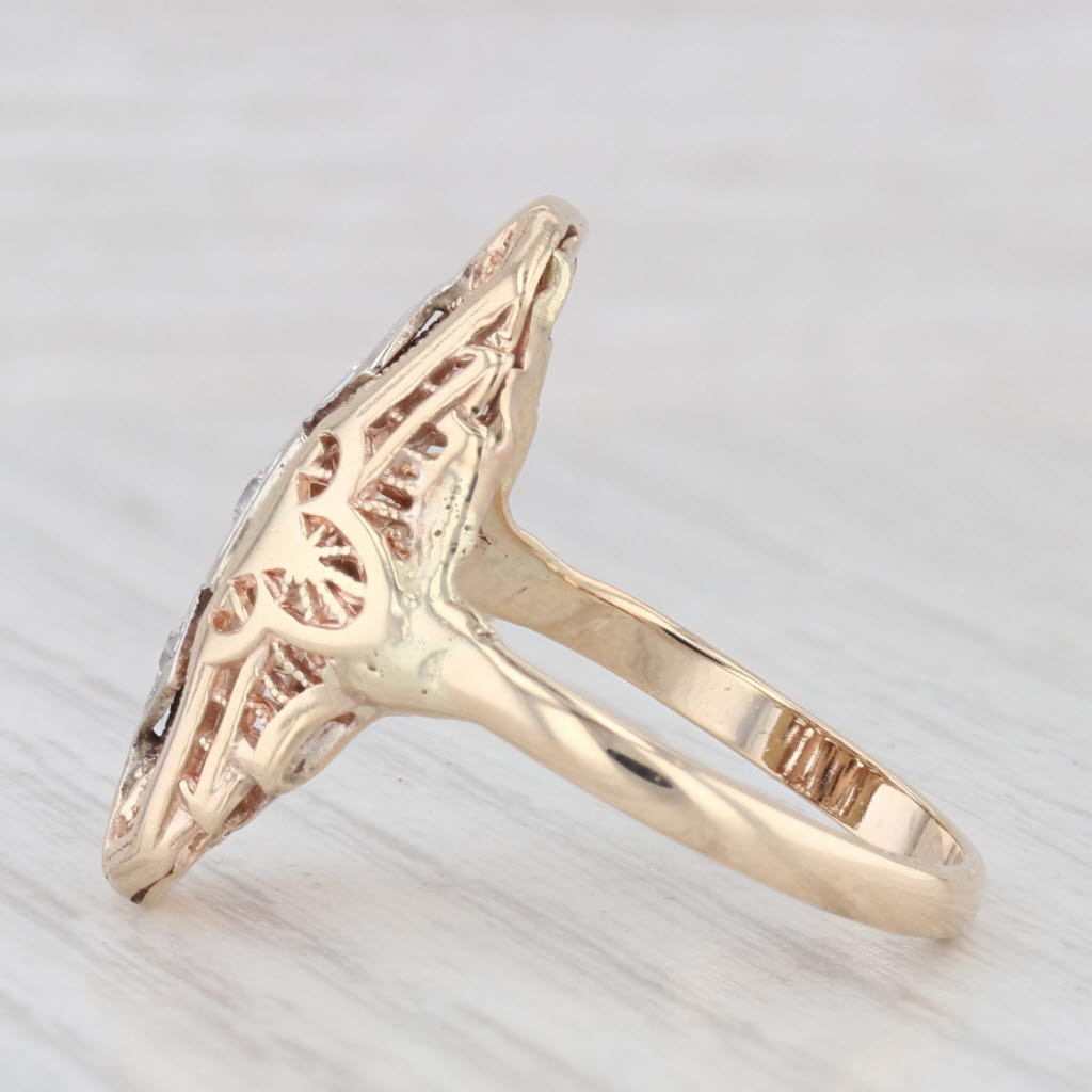 Light Gray Vintage Diamond Filigree Ring 10k Gold Size 7.25 Art Deco