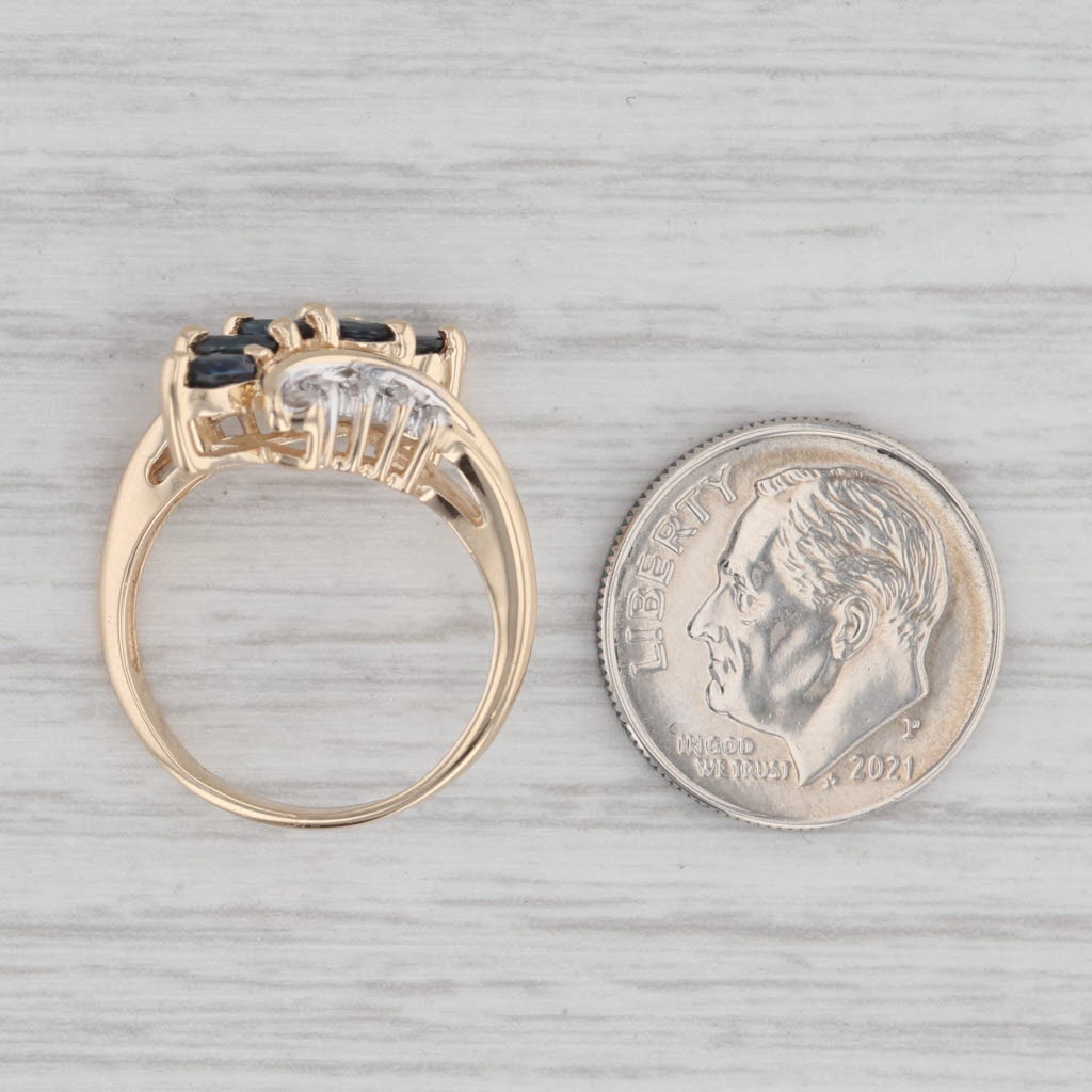 Gray 0.50ctw Blue Sapphire Diamond Bypass Ring 14k Yellow Gold Size 5.25