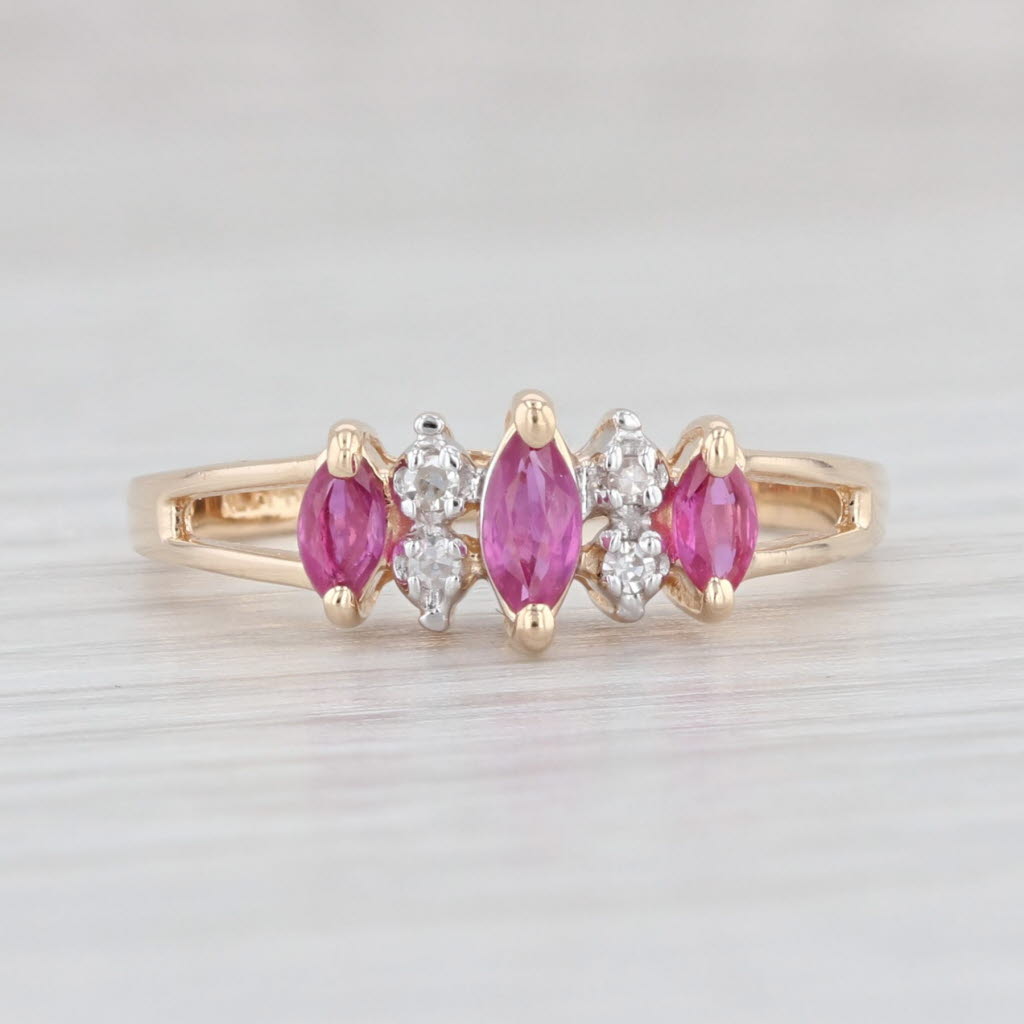 Light Gray 0.42ctw Marquise 3-Stone Ruby Diamond Ring 14k Yellow Gold Size 6