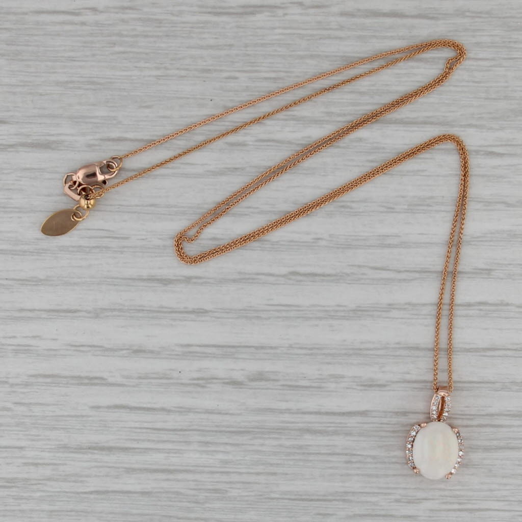 Effy Opal Diamond Pendant Necklace 14k Rose Gold 19" Adjustable Wheat Chain