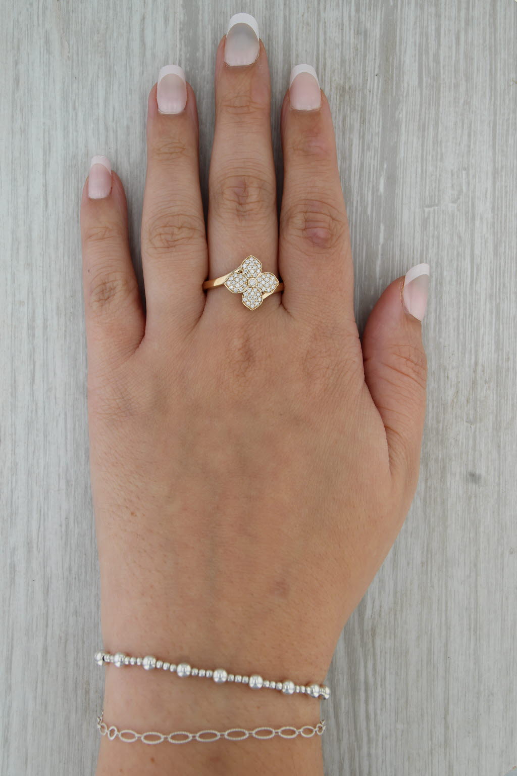 0.24ctw Lab Grown Diamond Flower Bypass Ring 14k Yellow Gold Floral Size 10.5