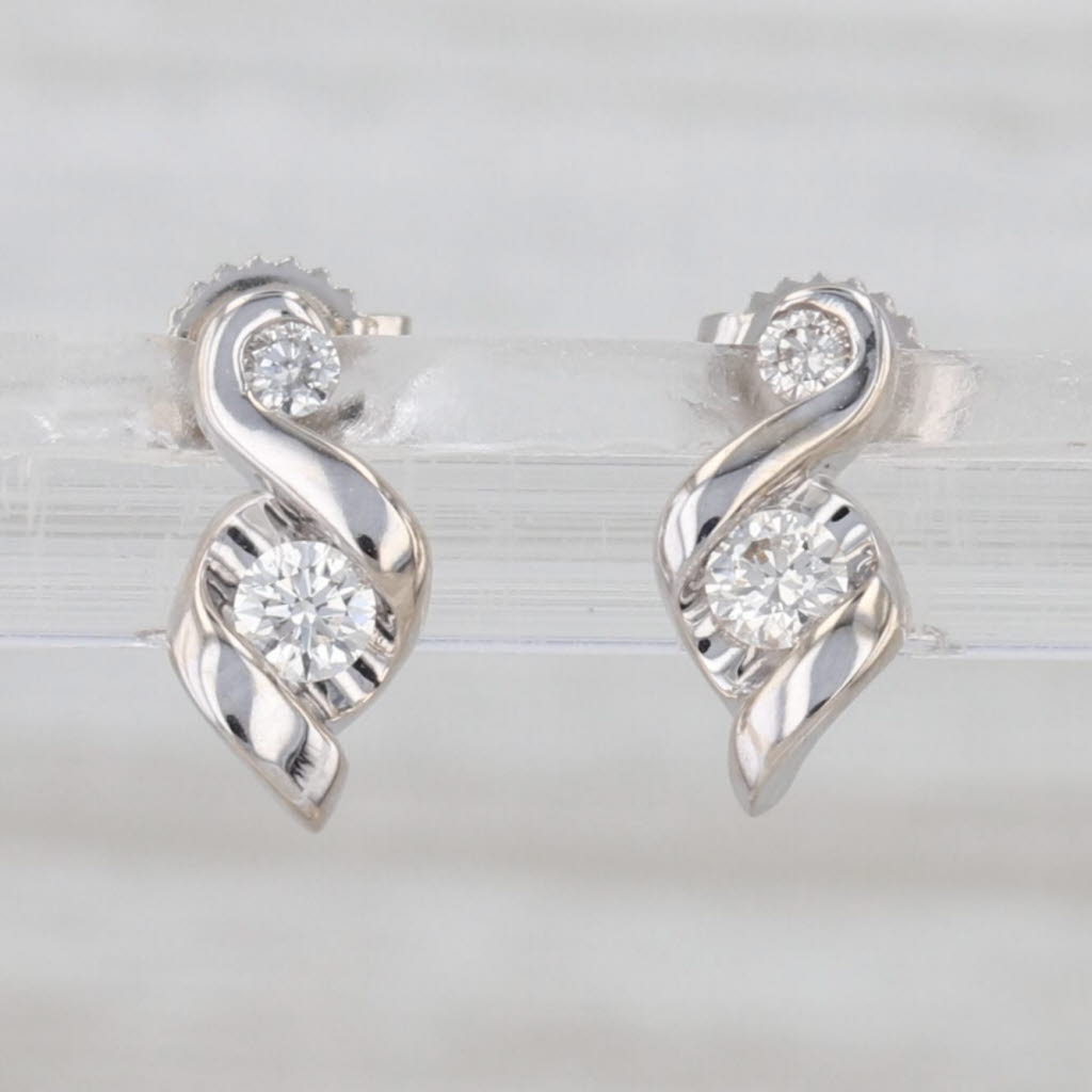 0.20ct Diamond Solitaire Stud Drop Earrings 14k White Gold Studs