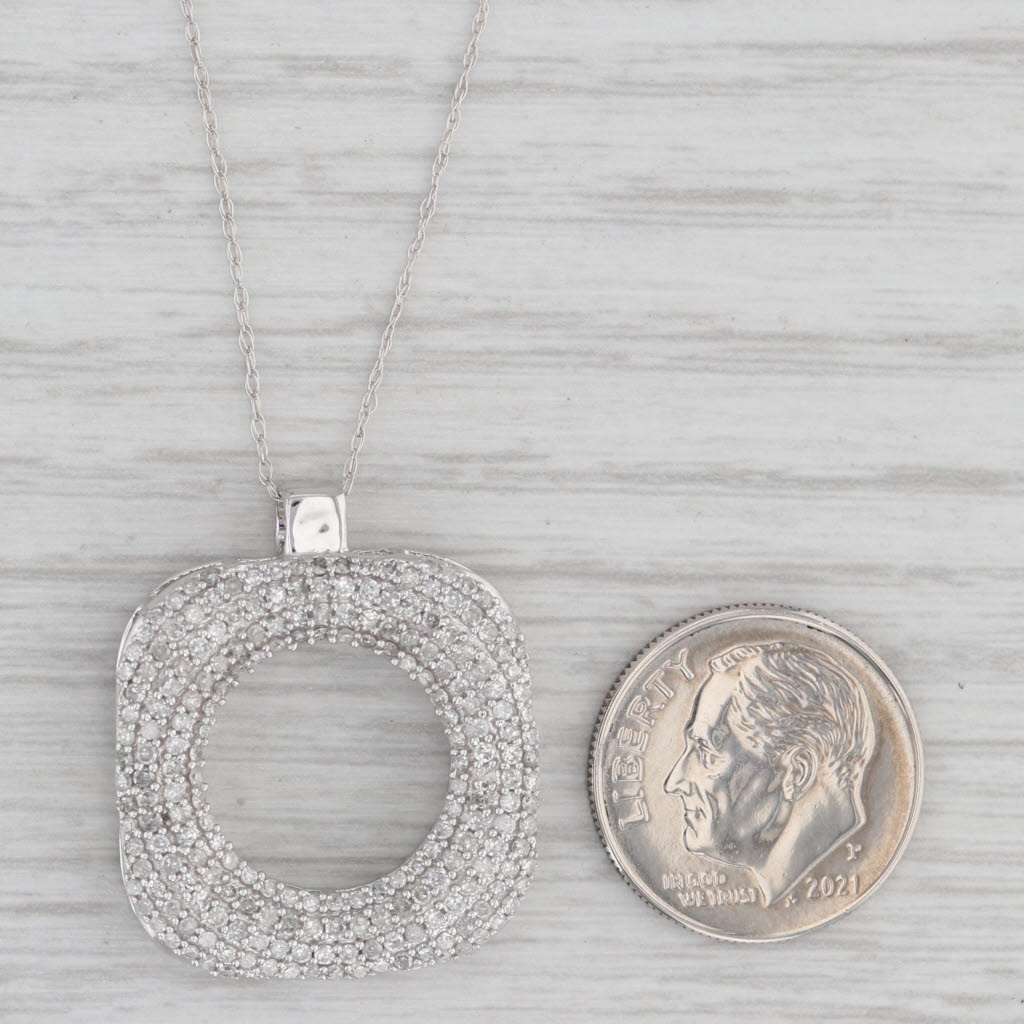 Gray 0.90ctw Diamond Circle Pendant 14k White Gold 18" Rope Chain