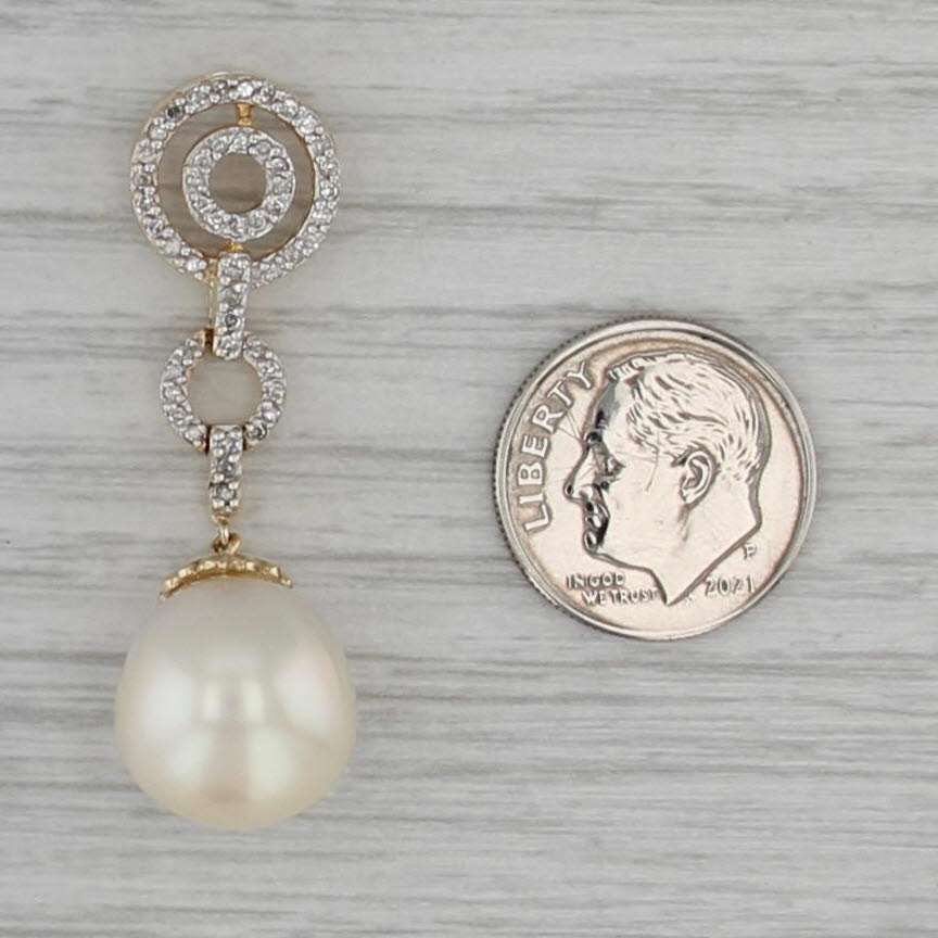 Cultured Pearl 0.17ctw Diamond Drop Pendant 14k Yellow Gold