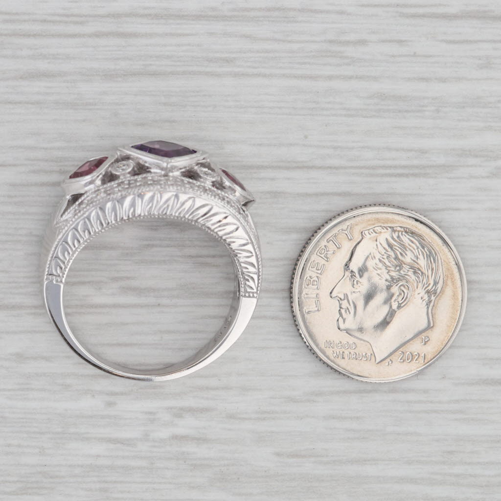 Gray 1.47ctw Tourmaline Amethyst Diamond Ring 14k White Gold Size 6.75 3-Stone