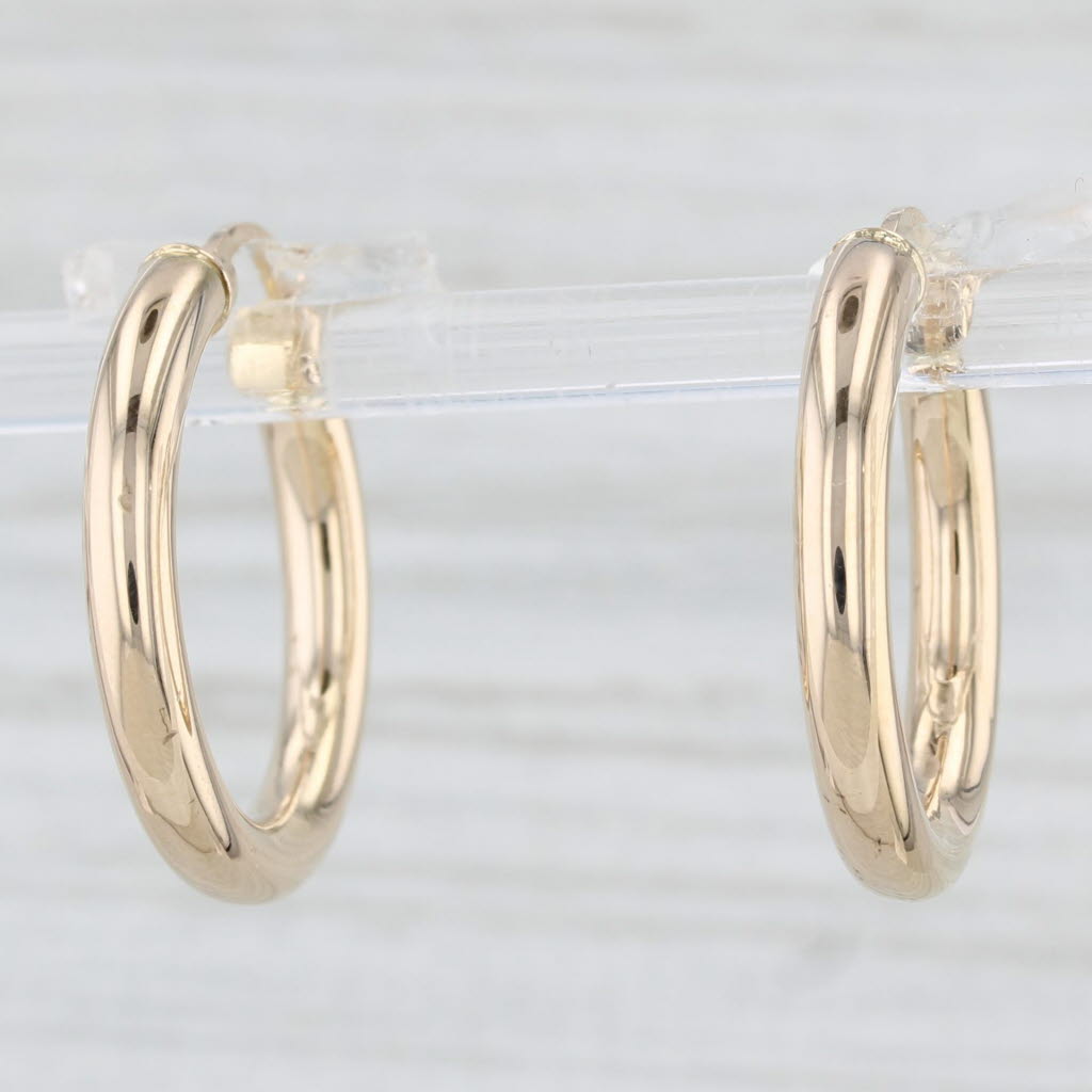 Light Gray Yellow Gold Round Hoop Earrings 14k Snap Top Pierced Hoops