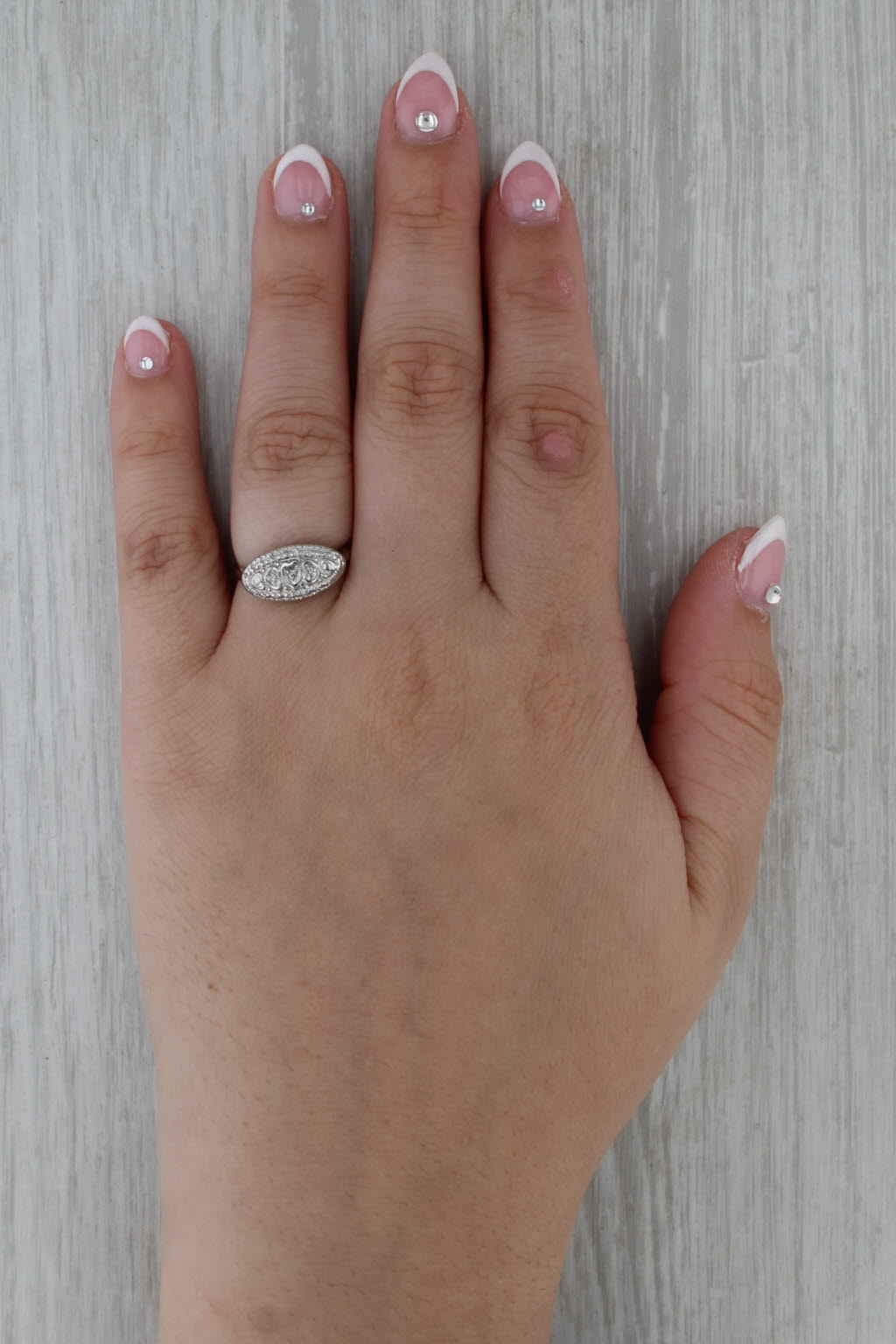 Vintage Diamond Princess Hearts Ring 10k 14k White Gold Size 6.5
