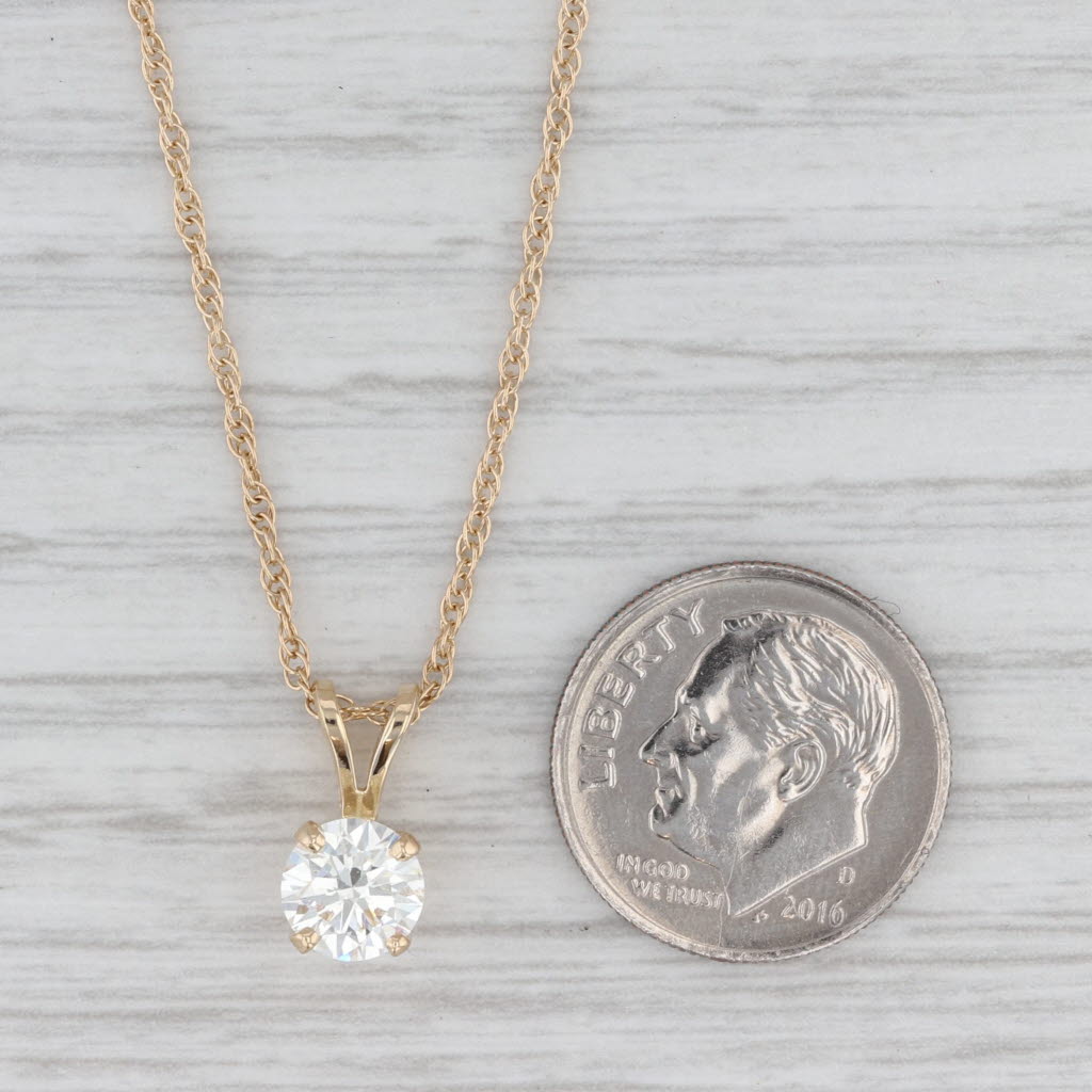 0.90ct Round Diamond Solitaire Pendant Necklace 14k Gold 18.5" Rope Chain GIA
