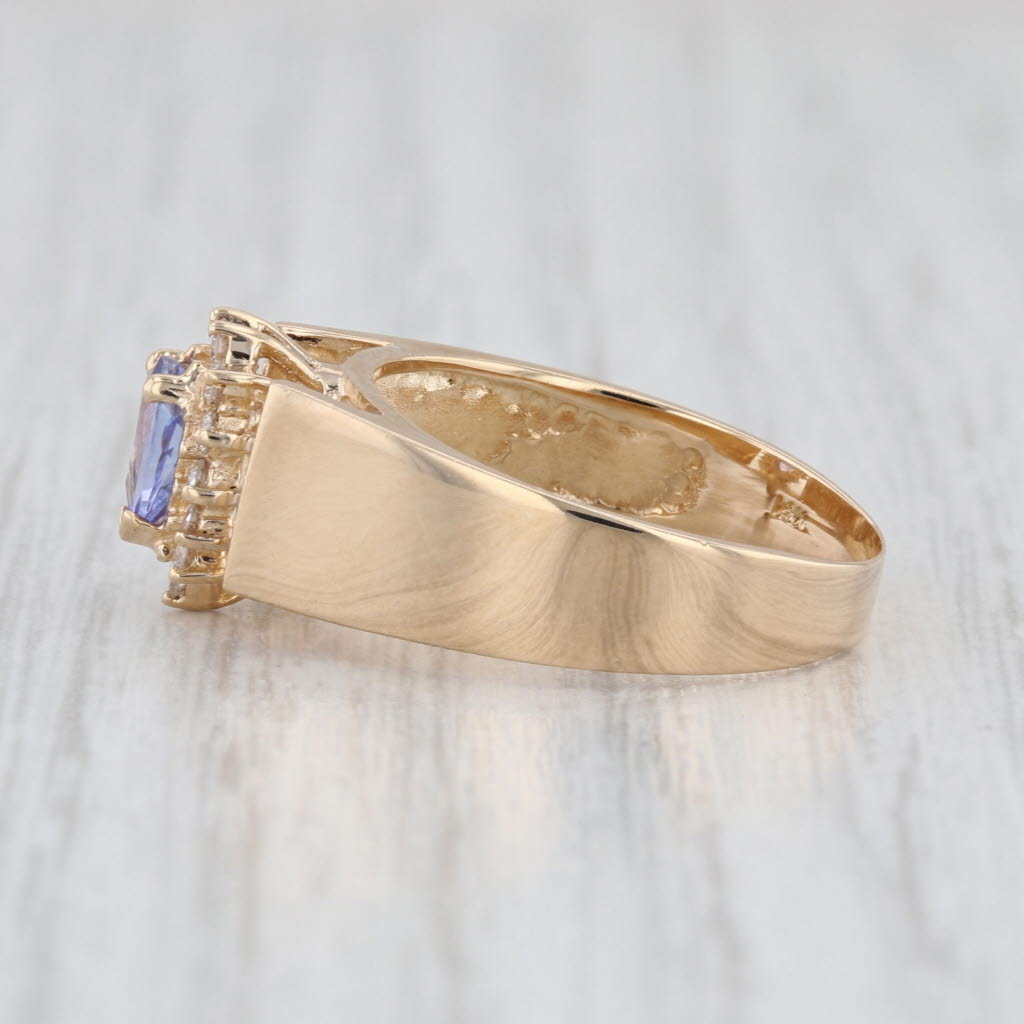 0.60ctw Tanzanite Diamond Halo Ring 14k Yellow Gold Size 6.25 Cathedral Band