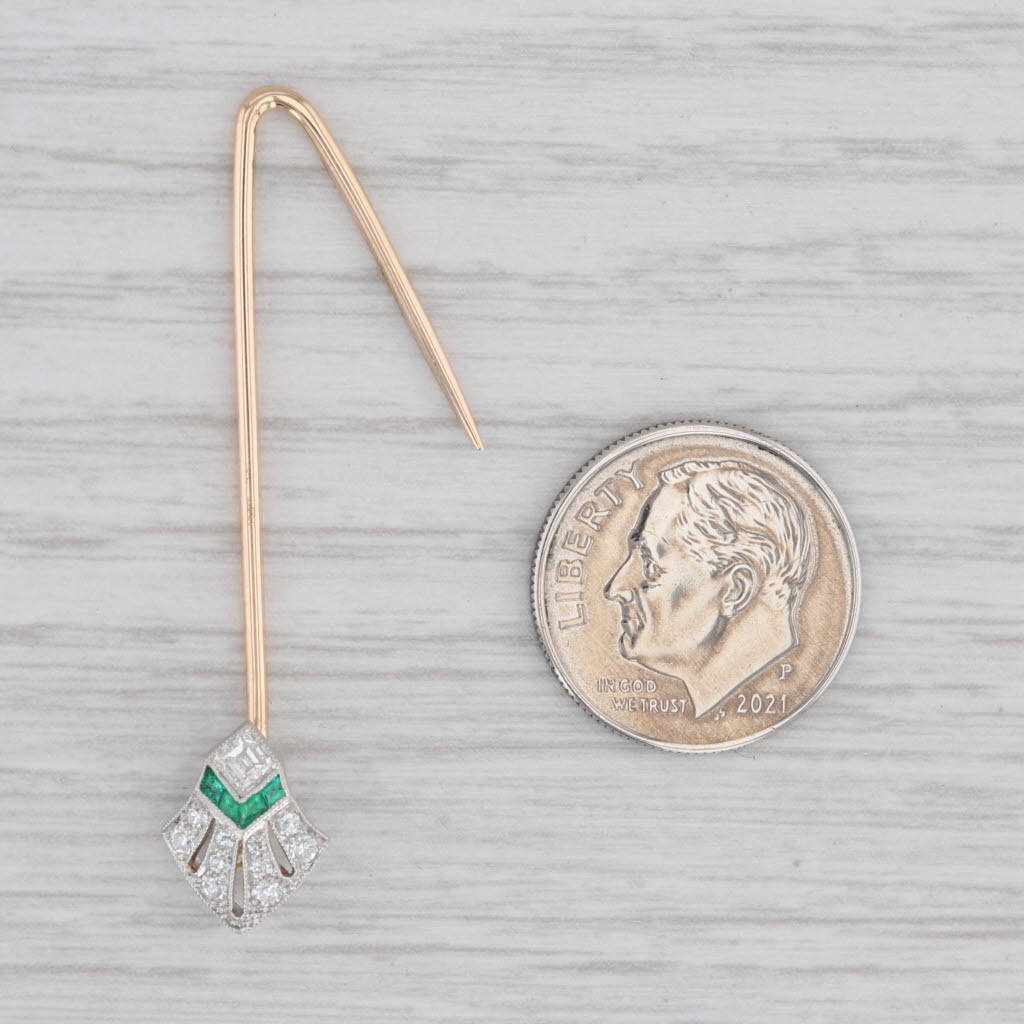 Gray Art Deco 0.25ctw Emerald Diamond Stickpin 14K Gold Platinum