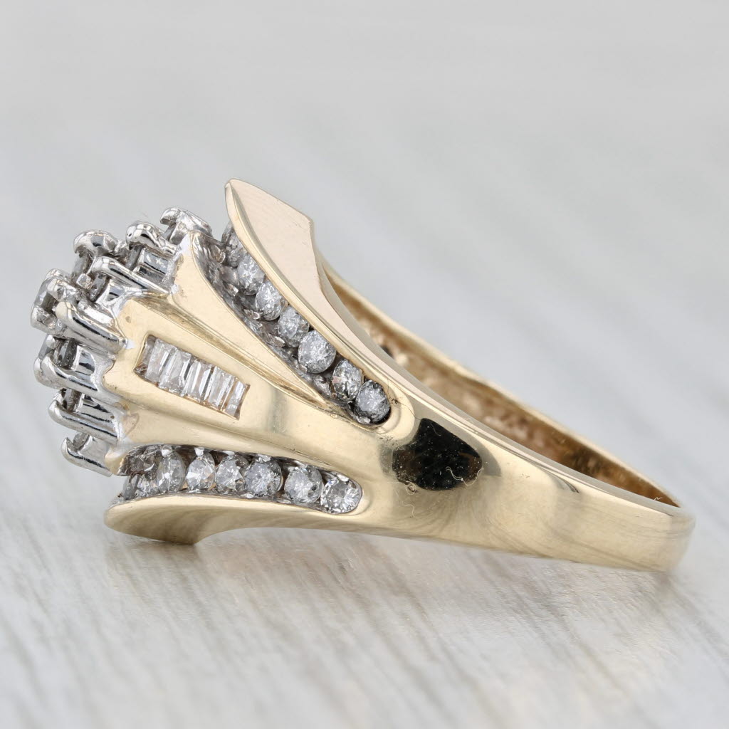 Gray 1.31ctw Diamond Cluster Bridal Set Engagement Ring 10k Yellow Gold size 7.5