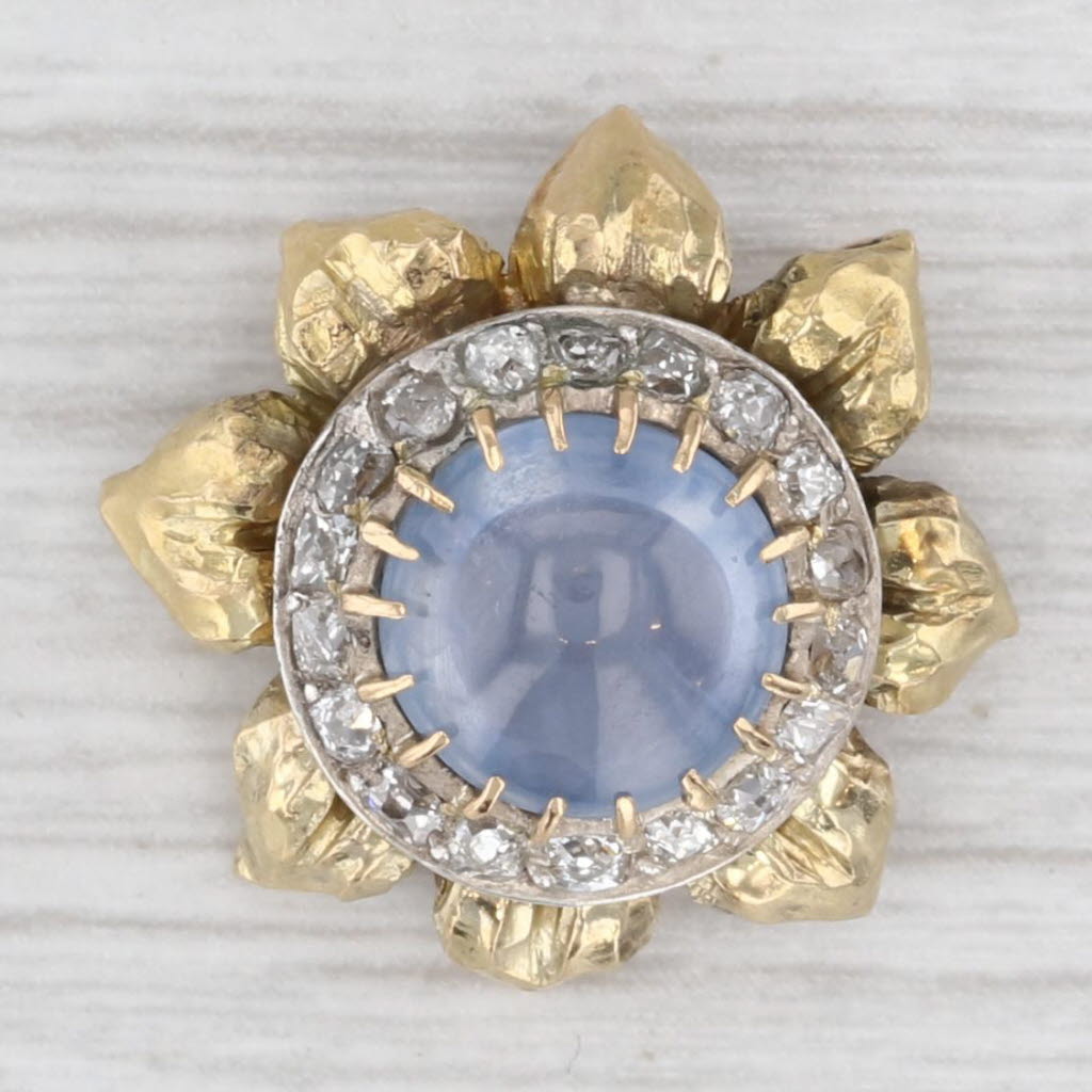 Gray Vintage 0.30ctw Diamond Star Sapphire Flower Pendant 18k Yellow Gold