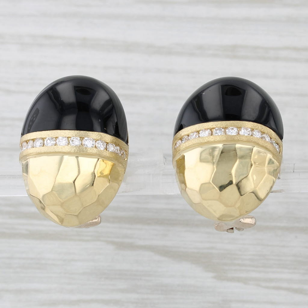 Light Gray La Triumphe Ony 0.50ctw Diamond Egg Earrings 18k Yellow Gold Omega Backs