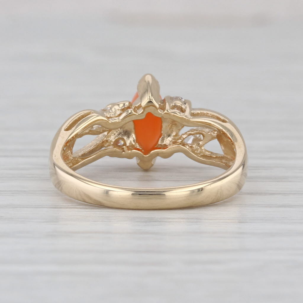0.16ctw Coral Navette Cabochon Diamond Ring 14k Yellow Gold Size 6