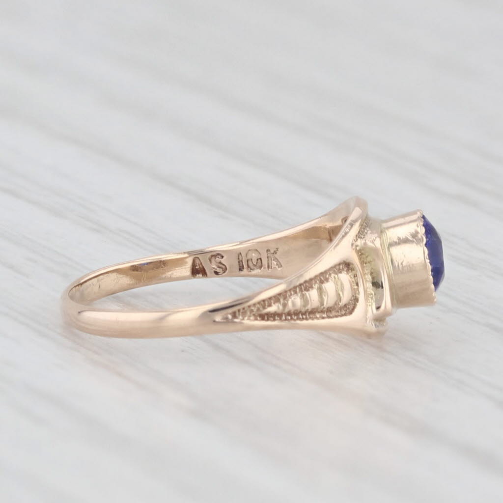 Light Gray Antique Blue Glass Baby Ring 10k Yellow Gold Small Size