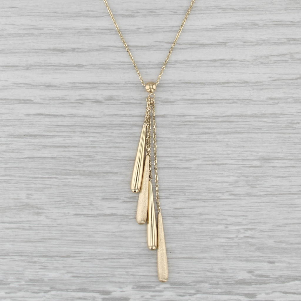 Fringed Lariat Necklace 14k Yellow Gold 16.75" Cable Chain