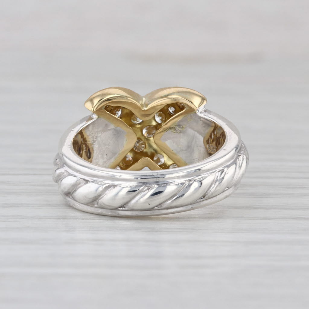 0.65ctw Diamond X Love Knot Ring Sterling Silver 18k Gold Size 7.25 Cocktail SJ