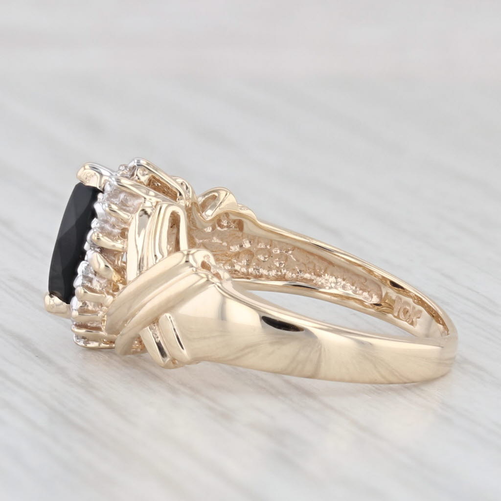 Light Gray Onyx Diamond Halo Ring 10k Yellow Gold Size 5.5