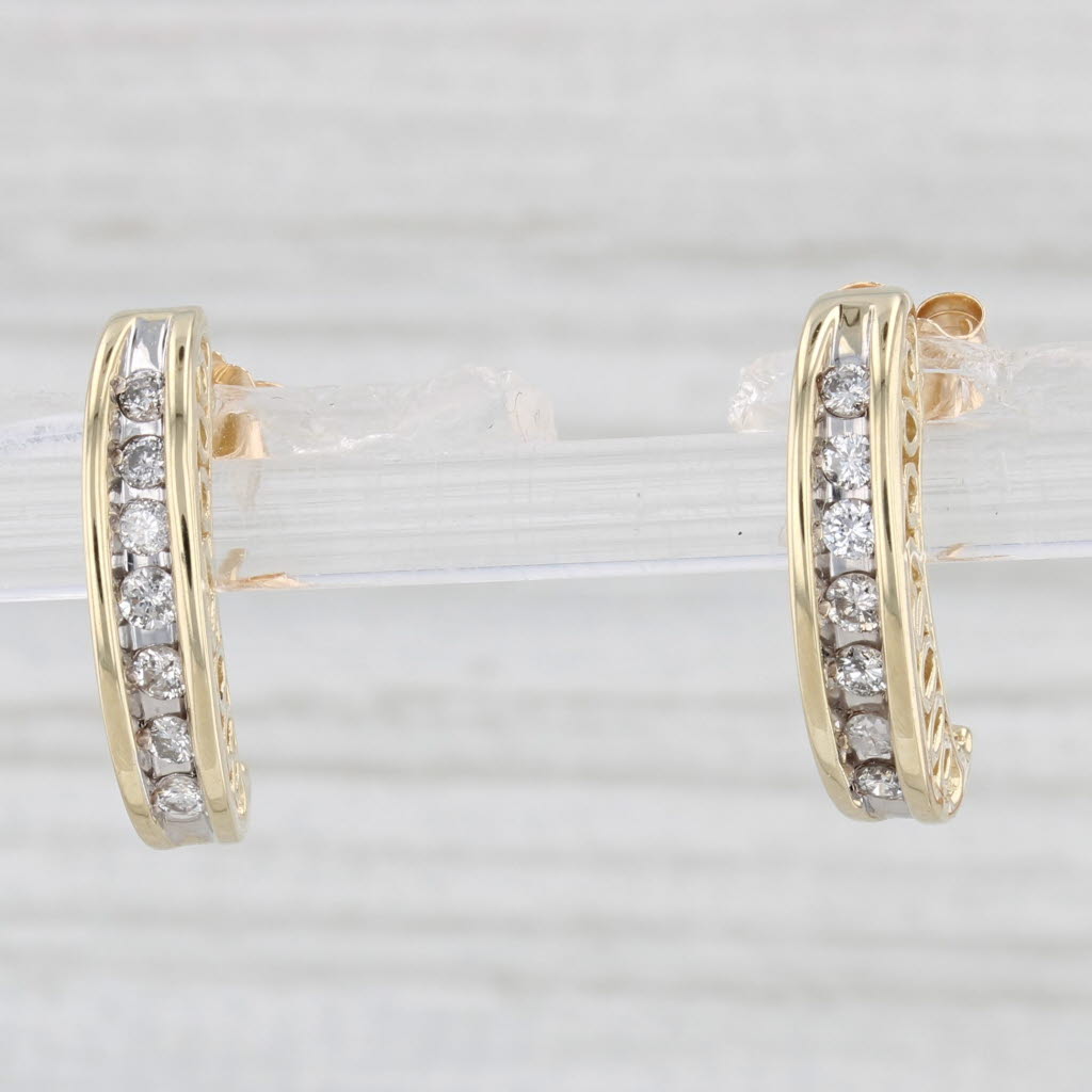 Light Gray 0.20ctww Diamond Journey Earrings 10k Yellow Gold J-Hook Drops