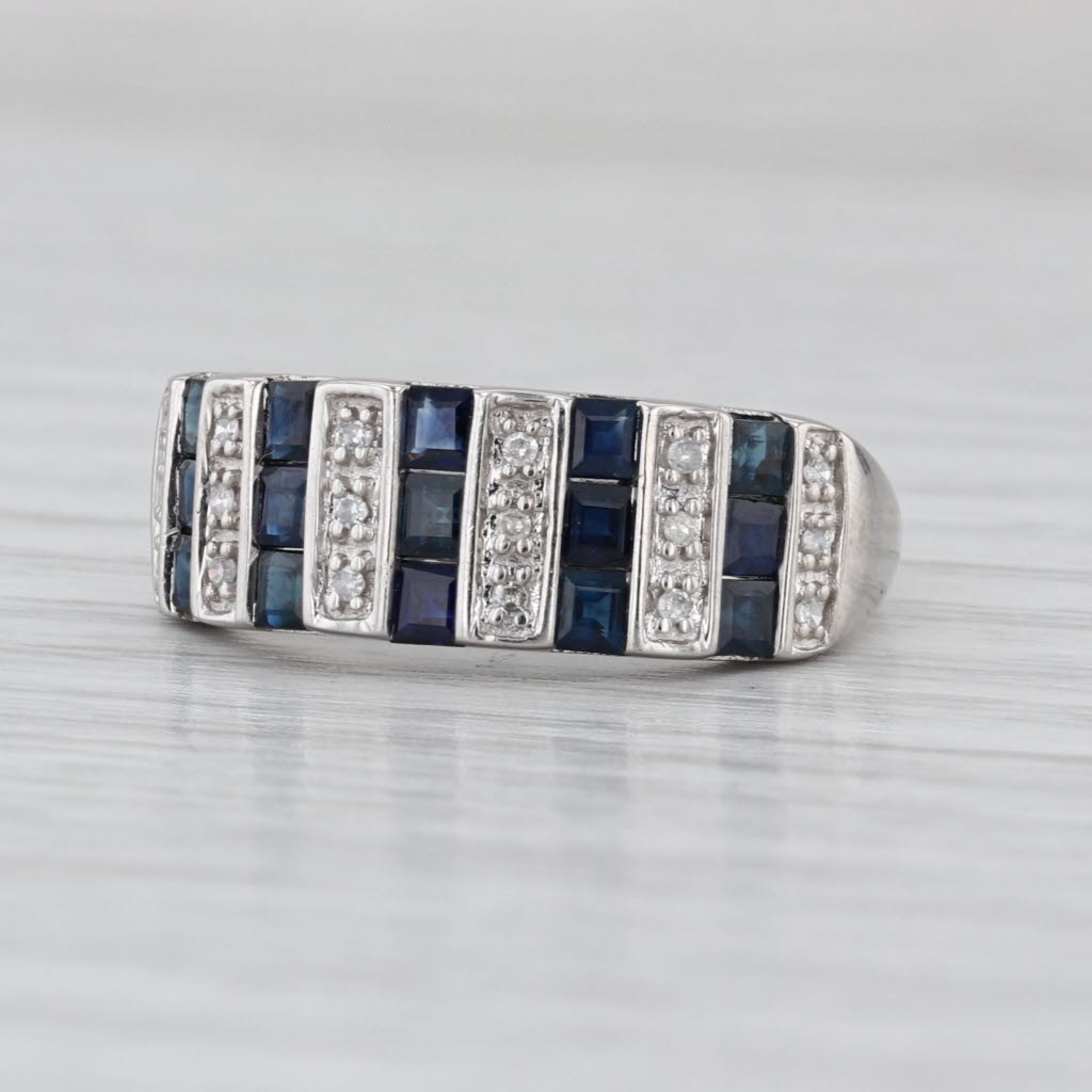 0.94ctw Blue Sapphire Diamond Ring 14k White Gold Size 7 Stackable