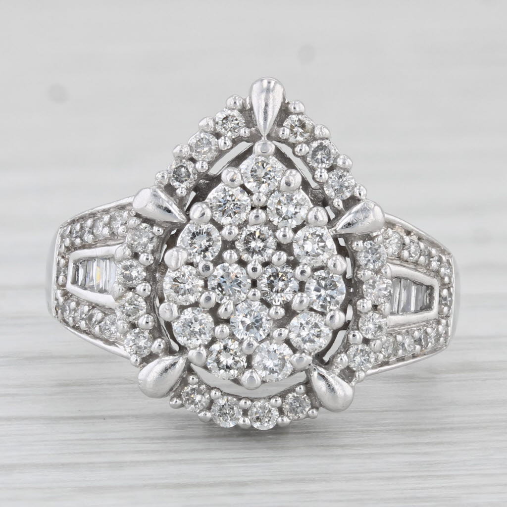 Light Gray 0.86ctw Diamond Cluster Teardrop Halo Ring 10k White Gold Size 6 Engagement