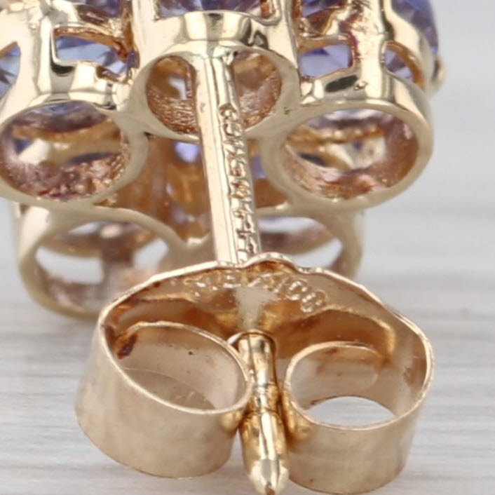 1.20ctw Tanzanite Flower Stud Earrings 14k Yellow Gold Floral Studs