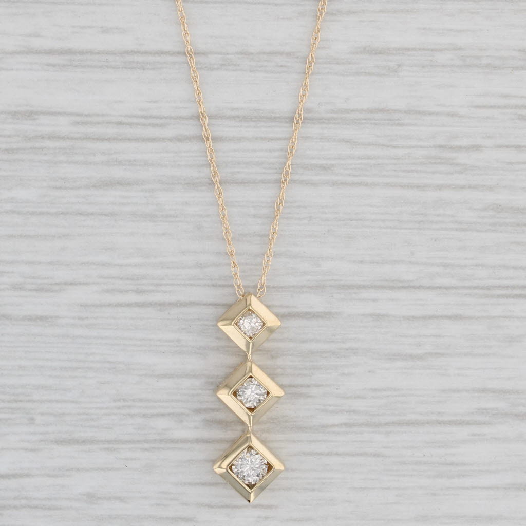 Light Gray 0.20ctw 3-Stone Diamond Pendant Necklace 14k Yellow Gold 18" Rope Chain