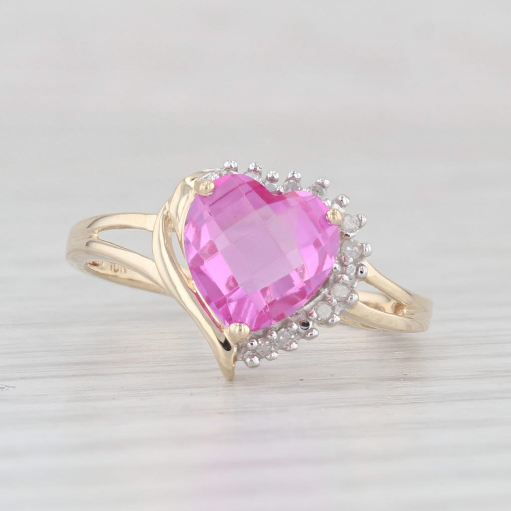 Light Gray 2.02ctw Lab Created Pink Sapphire Diamond Halo Heart Ring 10k Yellow Gold