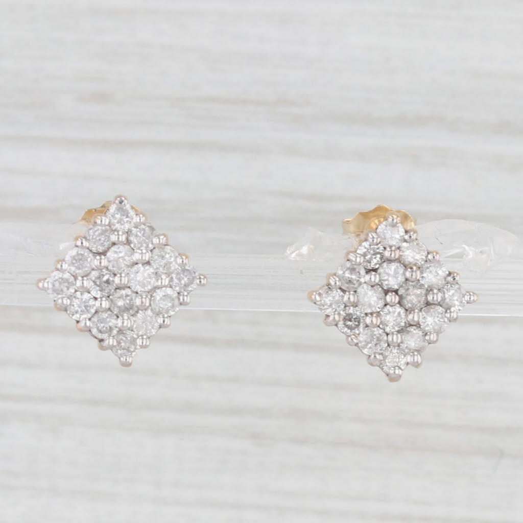 Light Gray 1ctw Diamond Pave Square Stud Earrings 14k Yellow Gold