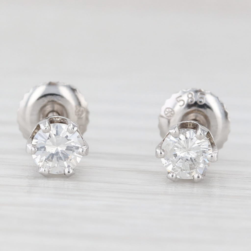Light Gray Vintage 0.44ctw Round Diamond Solitaire Stud Earrings 14k White Gold Screw Backs