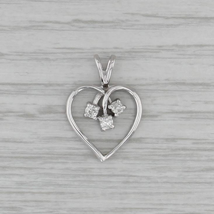 0.12ctw Diamond 3-Stone Open Heart Pendant 14k White Gold