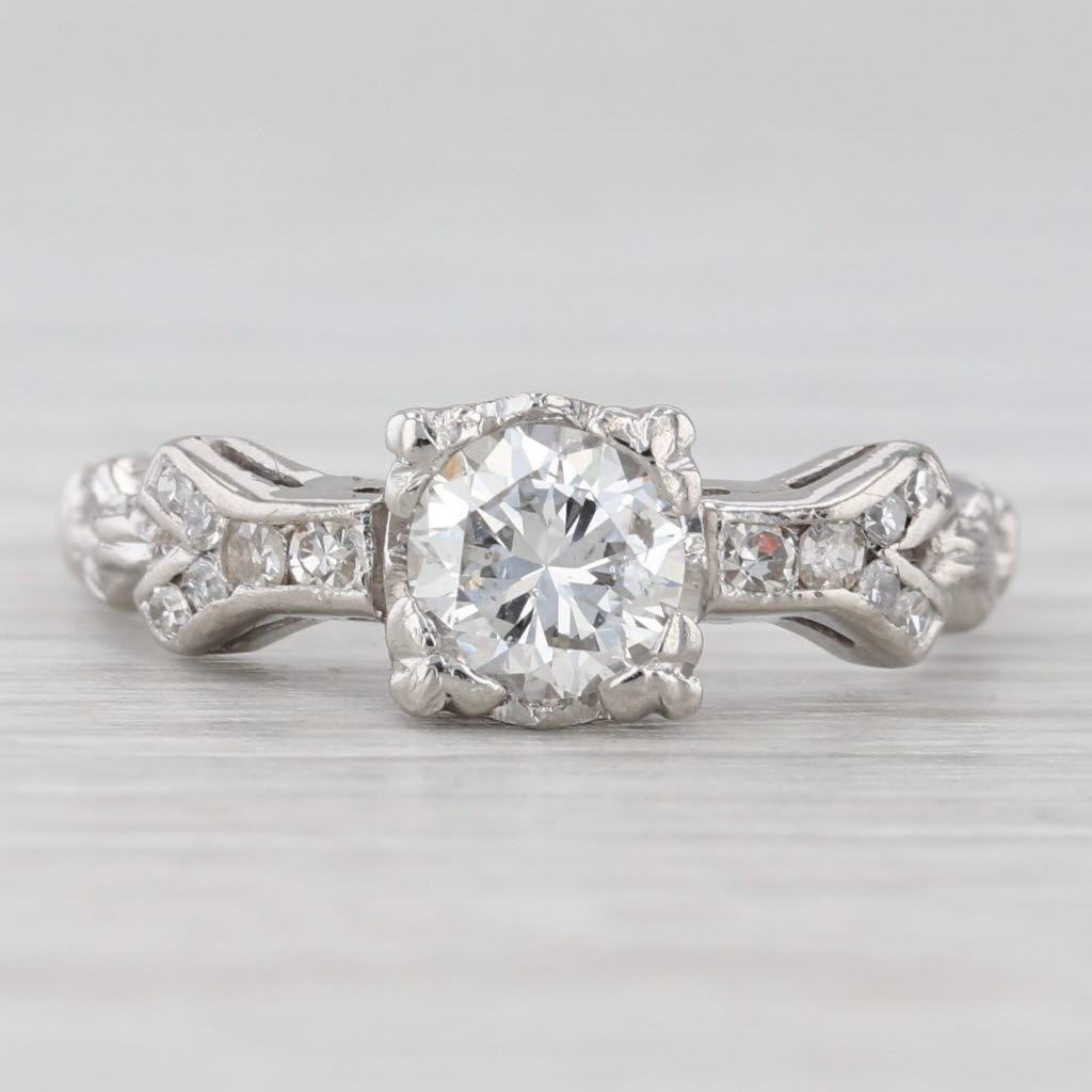 Light Gray Art Deco 0.62ctw Transitional Round Diamond Engagement Ring Platinum Size 4.75