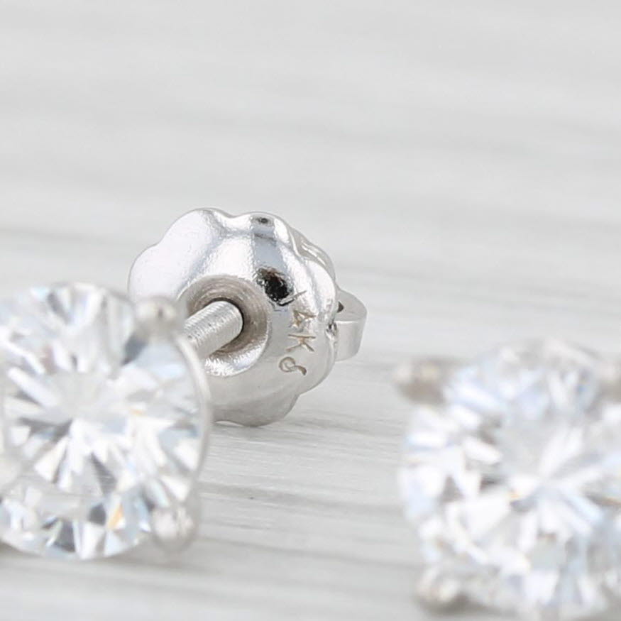 Light Gray New 1.28ctw Round Diamond Stud Earrings 14k White Gold GIA Pierced Screw Back