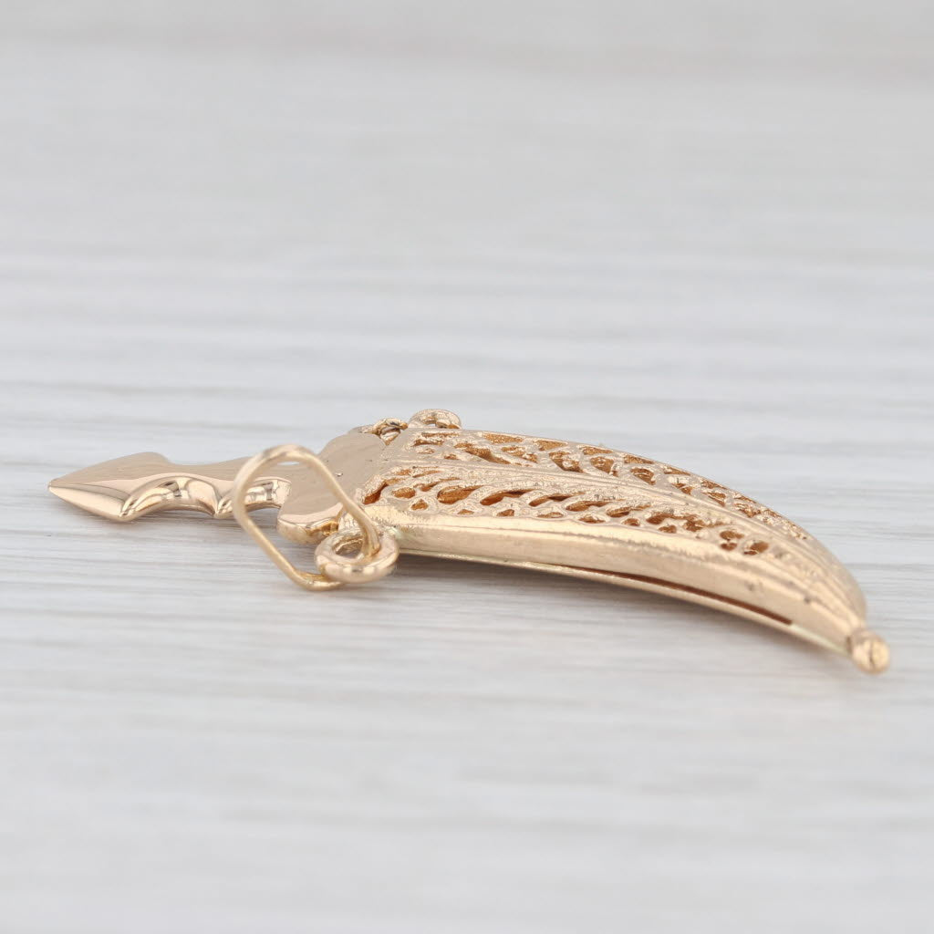 Light Gray Removeable Dagger & Sheaf Charm 18k Yellow Gold Pendant