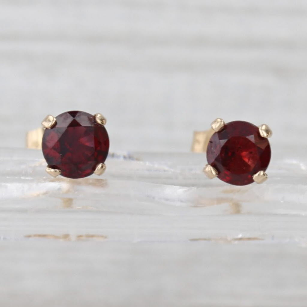 0.70ctw Round Garnet Stud Earrings 14k Yellow Gold Solitaire Studs