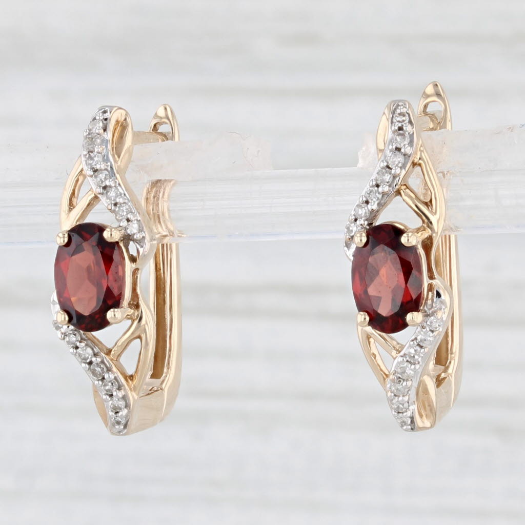 Light Gray 1.38ctw Garnet Diamond Earrings 10k Yellow Gold Lever Back Drops