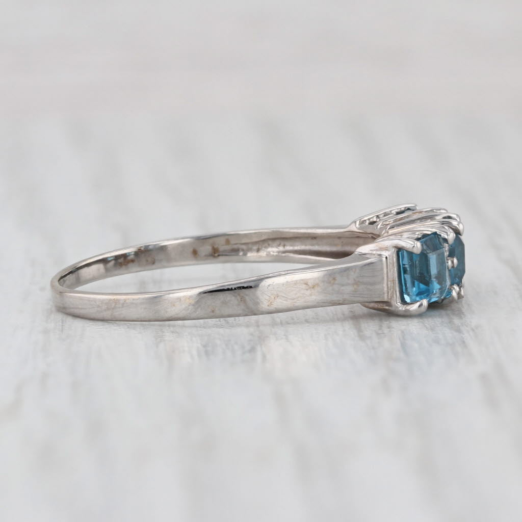 1.28ctw Blue Topaz Diamond 3-Stone Ring 14k White Gold Size 10