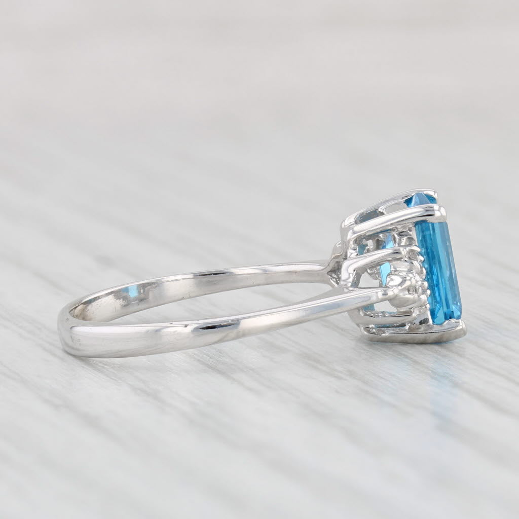 Light Gray 2.08ctw Emerald Cut Blue Topaz Diamond Ring 10k White Gold Size 7