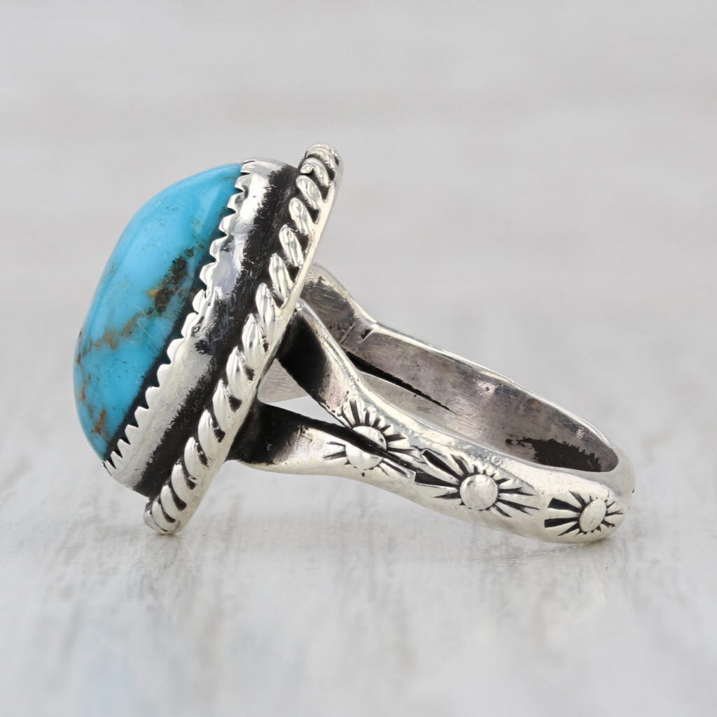 Oval Cabochon Turquoise Ring Sterling Silver Size 6.25 Stamped Native American