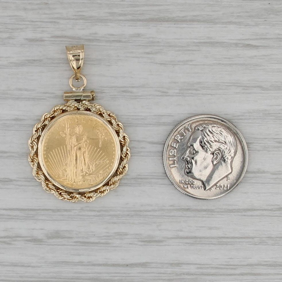 1993 1/10 oz American Gold Eagle Coin Pendant 14k 22k Gold Walking Liberty