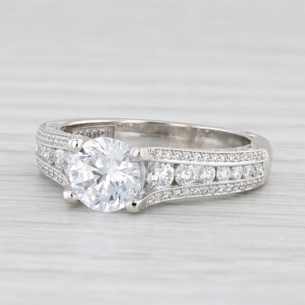 Light Gray New Semi Mount Tacori Engagement Ring 18k White Gold Diamond Sz 6.5 Certificate