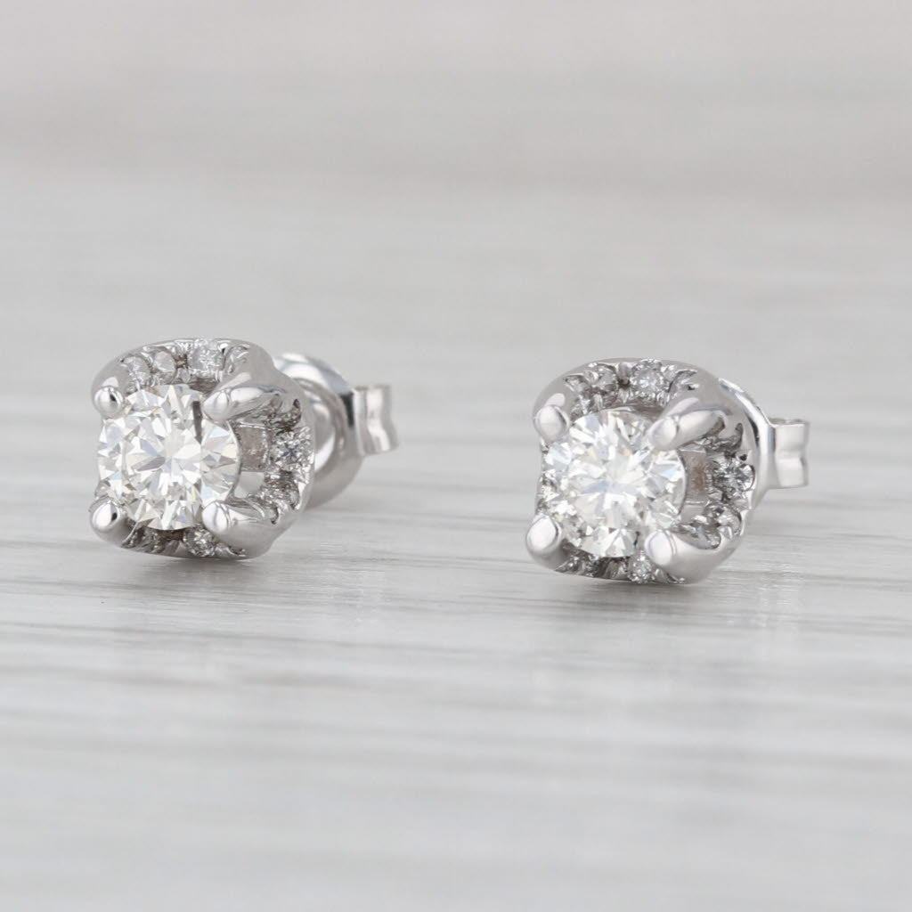 0.90ctw Round Diamond Stud Earrings 14k White Gold Studs