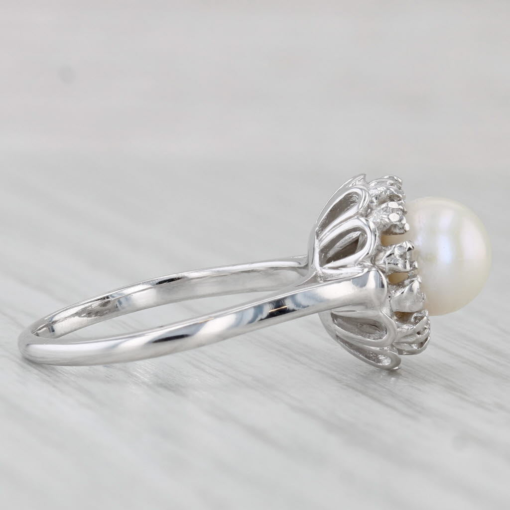 Light Gray Cultured Pearl Diamond Halo Ring 14k White Gold Size 7.25